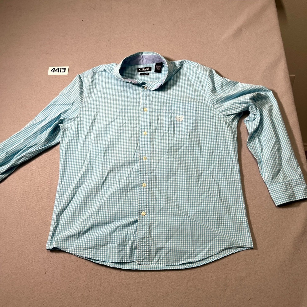 Chaps Shirt Mens XL Blue White Gingham Check‎ Long Sleeve Custom Fit Button Up